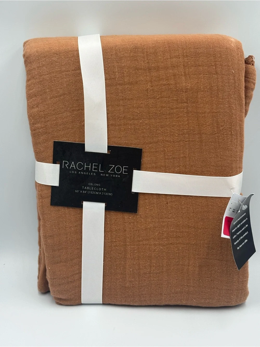 Rachel Zoe 100% Cotton Oblong Tablecloth 60x84 Camel Brown Textured New